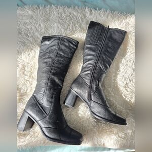 Classic Black Mid-Calf Block Heel Boots
